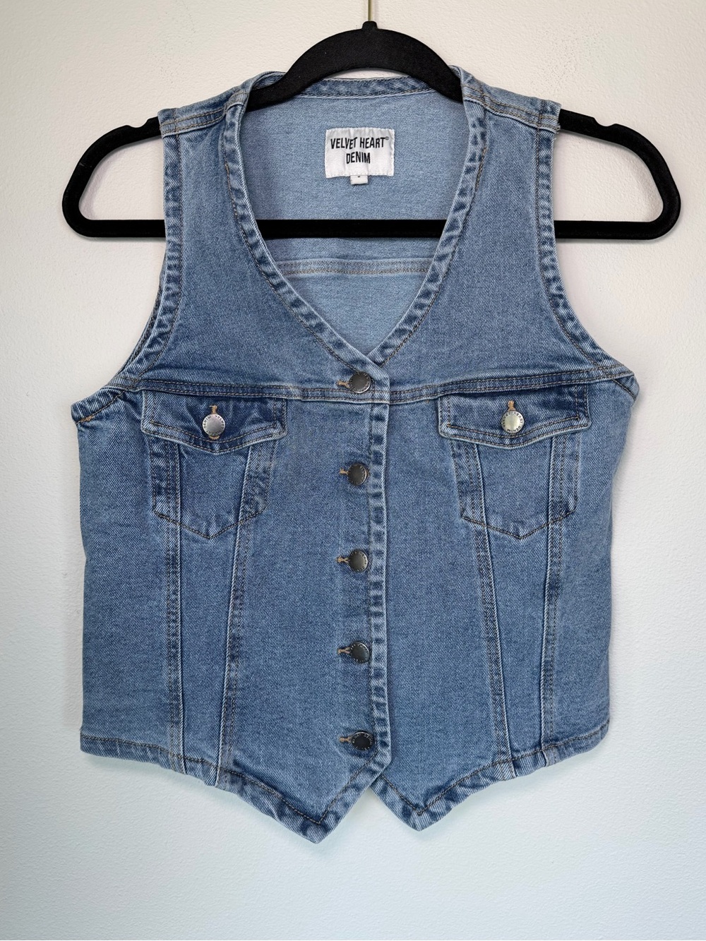 NWOT Velvet Heart Denim Blue Cropped Jean Vest Top Punk Rocker Biker Grunge
